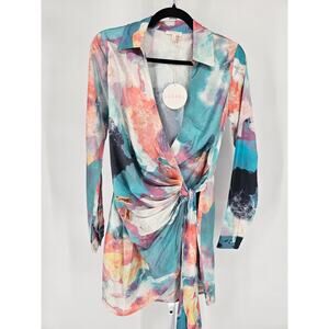 Luxxel Turquoise Pink Multicolor Wrap Dress Small